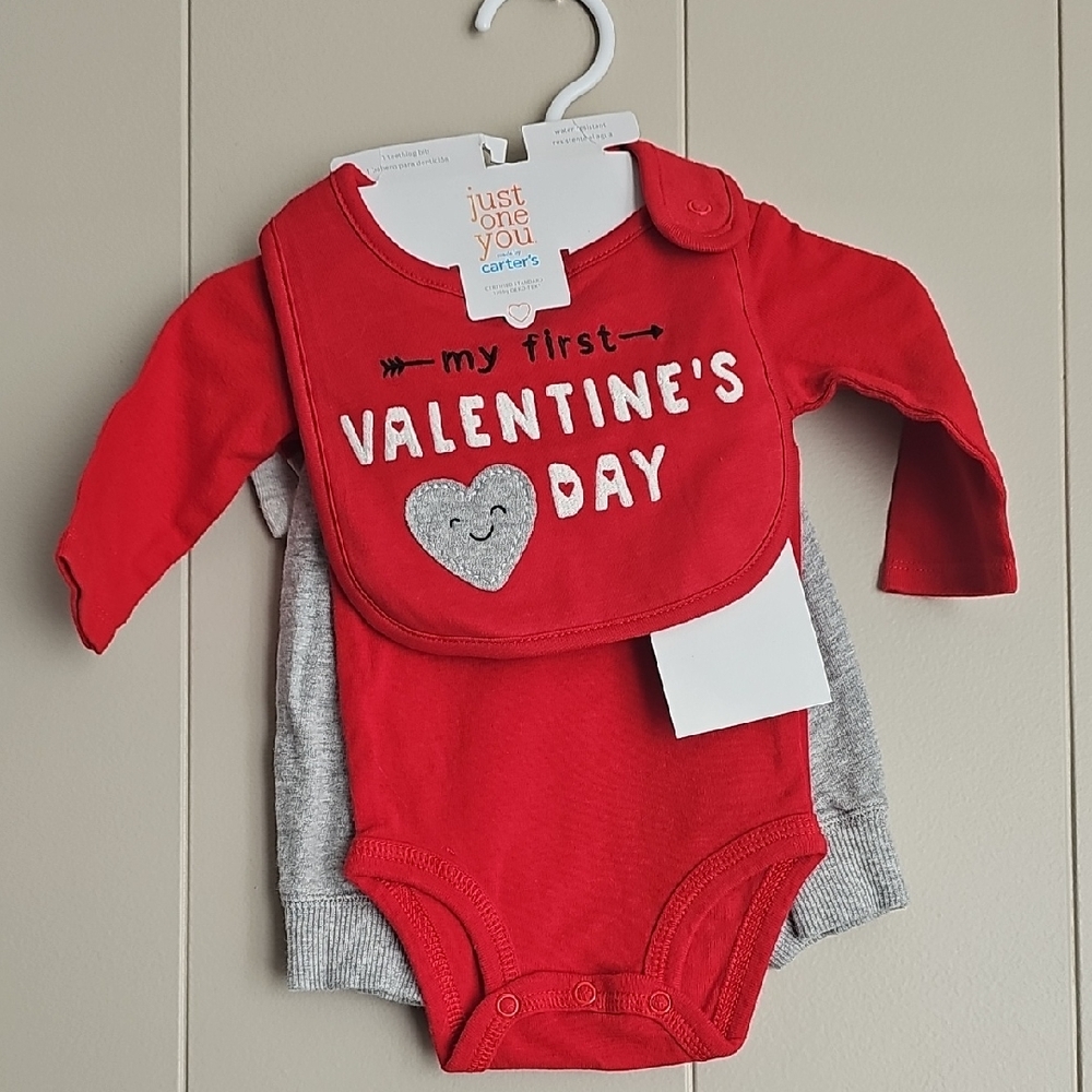 Carter's Red Valentine's Day Baby Bodysuit, Pants, Socks and Bib